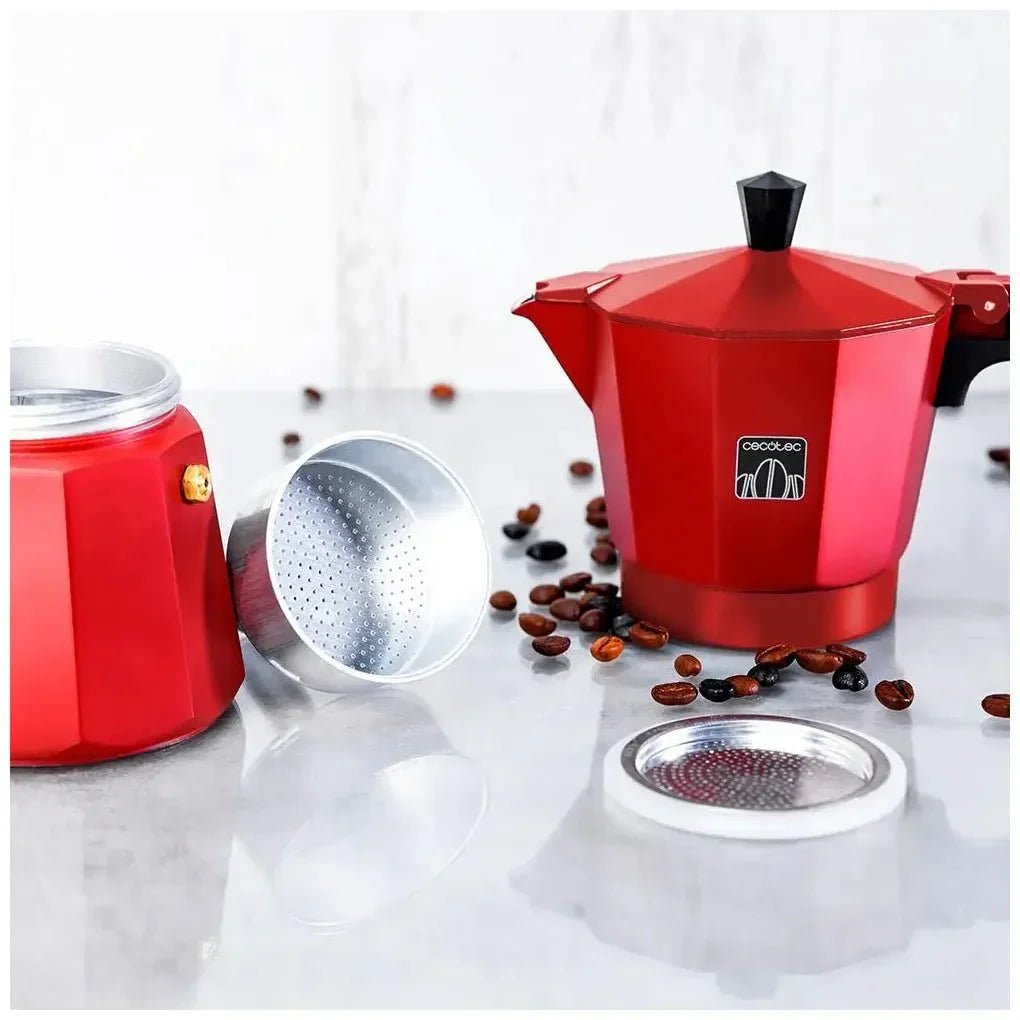 Cafetera Italiana Roja de Aluminio para 6 Tazas, Compatible con Todas las Cocinas de Cecotec 6