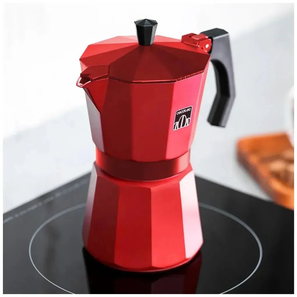 Cafetera Italiana Roja de Aluminio para 9 Tazas, Compatible con Todas las Cocinas de Cecotec 4