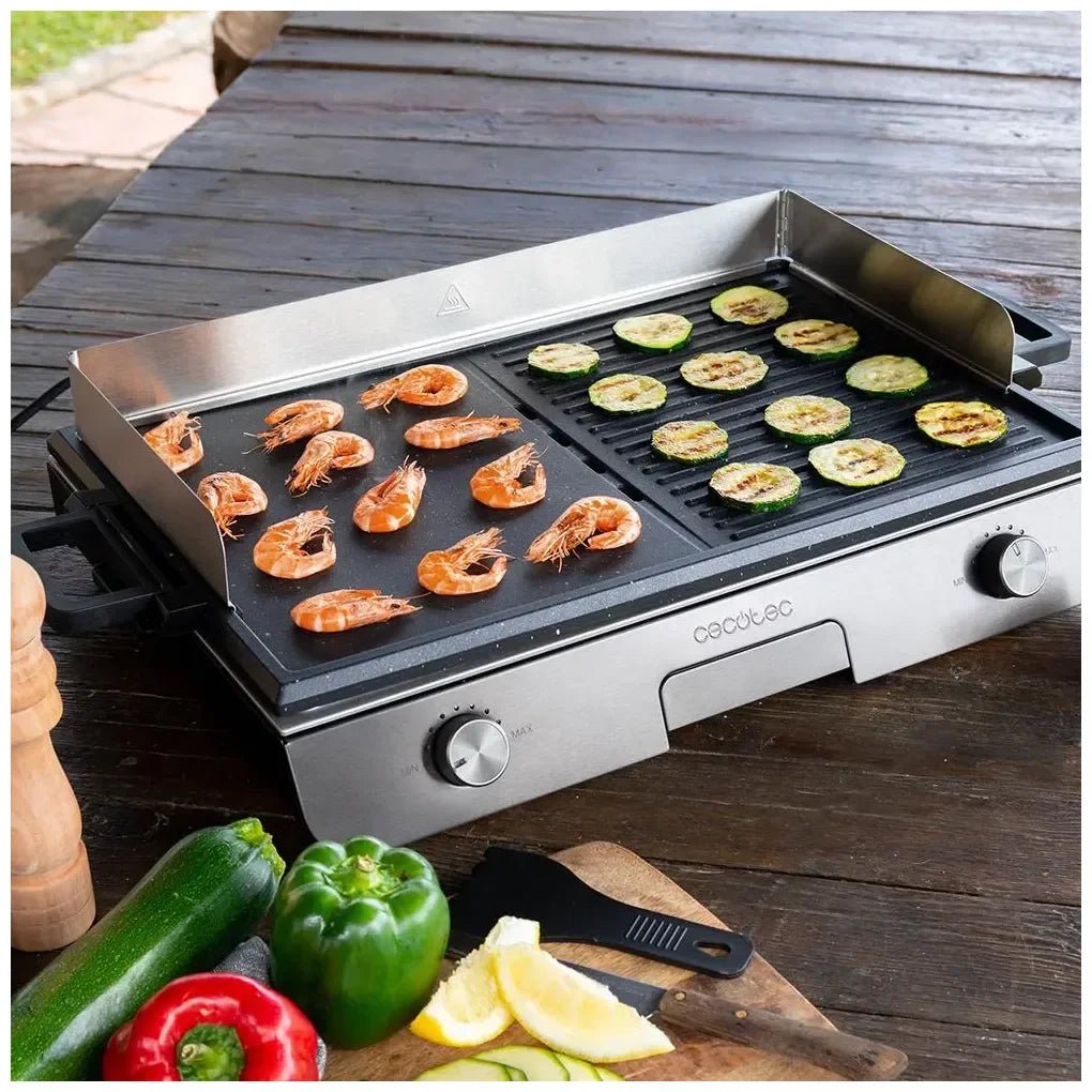 Barbacoa Eléctrica 3000W inoxidable con superficie antiadherente y Termostato de Cecotec 4