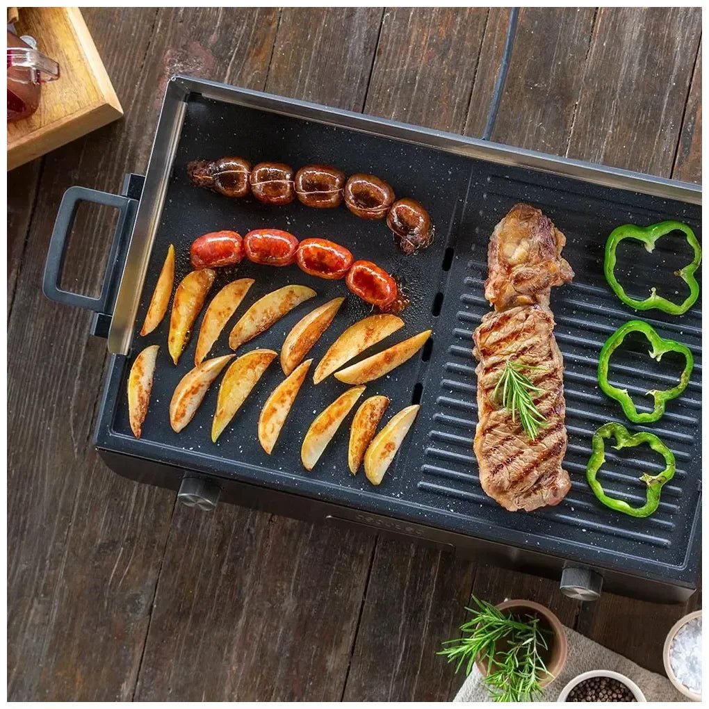 Barbacoa Eléctrica 3000W inoxidable con superficie antiadherente y Termostato de Cecotec 7