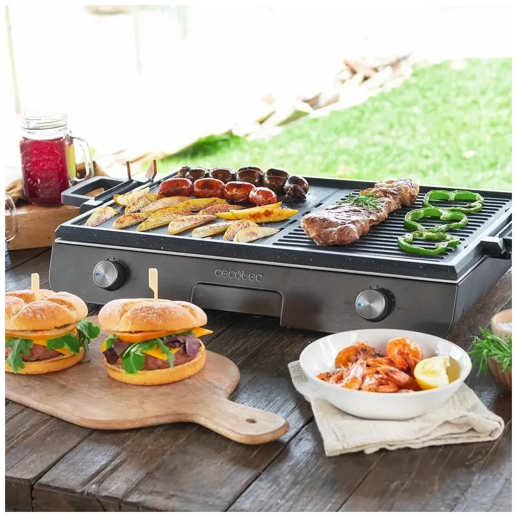 Barbacoa Eléctrica 3000W inoxidable con superficie antiadherente y Termostato de Cecotec 10