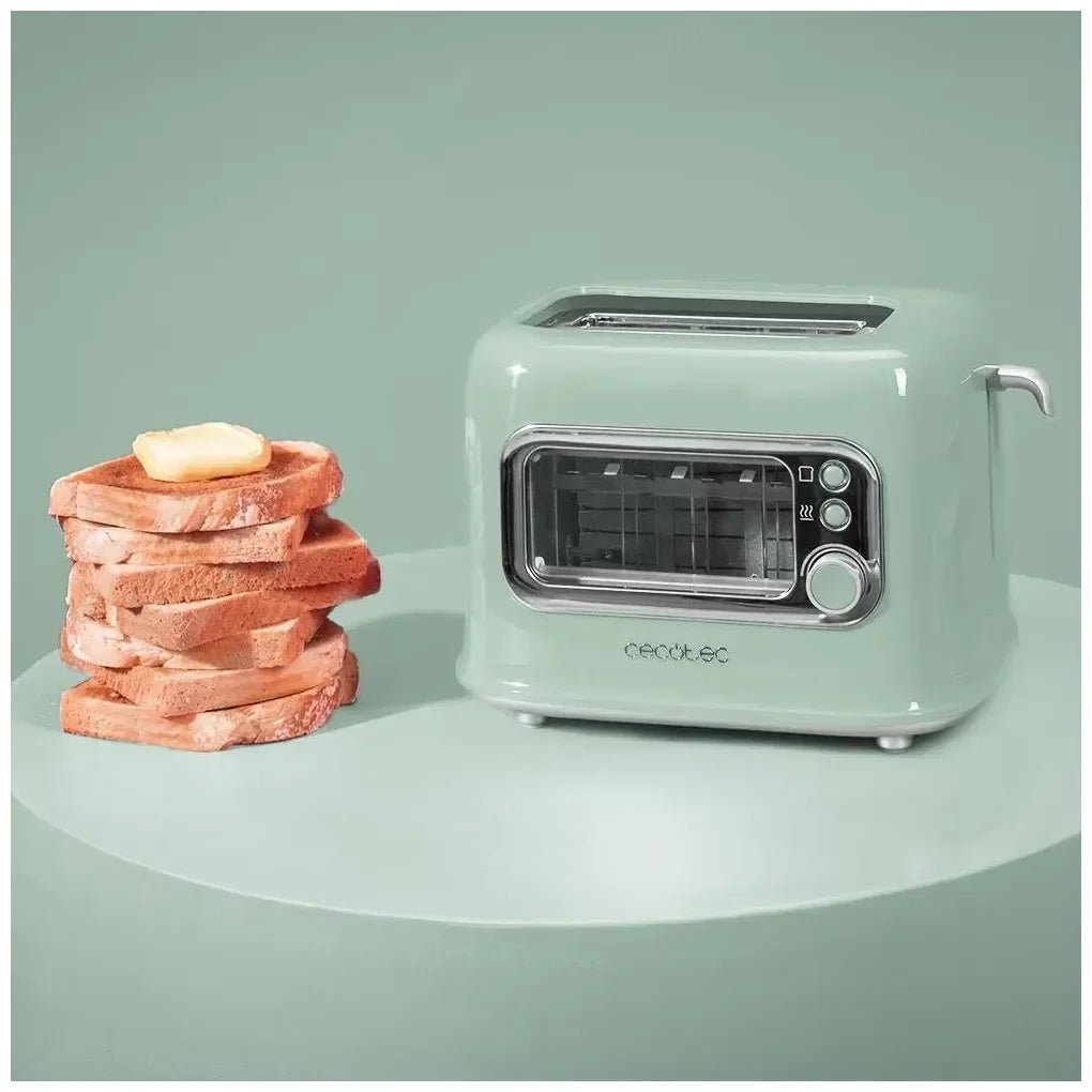 Tostadora RetroVision Green: Diseño Vintage con Ventana y Potencia Ajustable de Cecotec 5