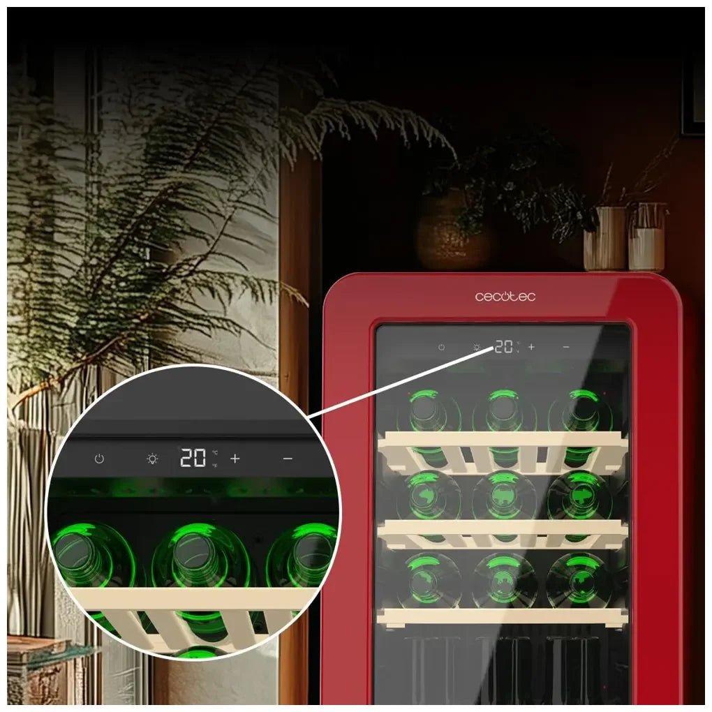 Vinoteca Retro Roja para 18 Botellas con Control LED y Tecnología NoFrost de Cecotec 8