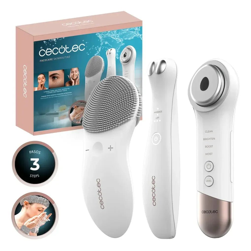 Set de Cuidado Facial FaceCare SkinRoutine con limpiador antiojeras masajeador facial y kit de diadema de Cecotec 2