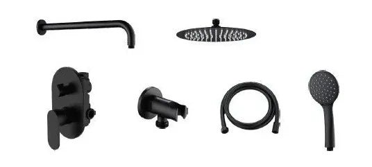 Conjunto de ducha a pared con rociador de gran diámetro en negro mate de latón Legend Källa 0