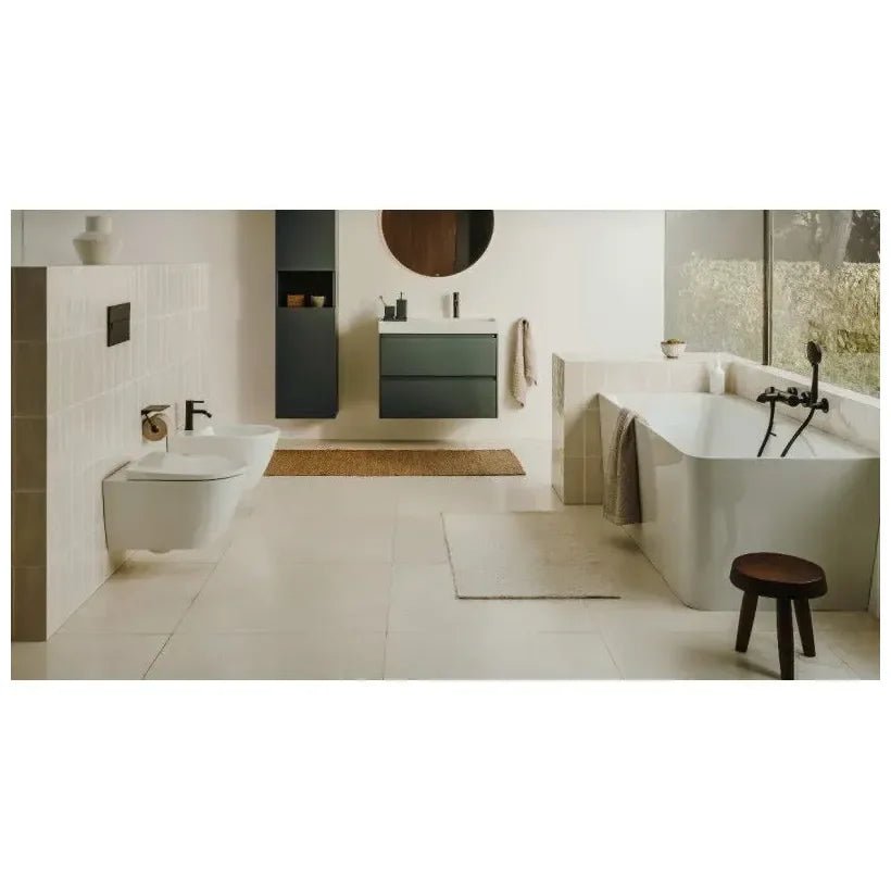 Inodoro suspendido de porcelana con salida horizontal y un acabado en color blanco Rimless Ona Roca - Vista 2