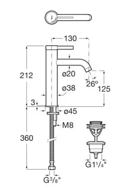 Grifo monocomando caño mezzo de lavabo con acabado negro titanio y desagüe Ona Roca - Vista 3