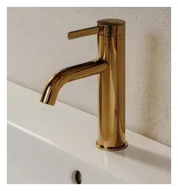 Grifo monocomando de lavabo con desagüe click-clack y un acabado en color oro rosado Ona Roca - Vista 2