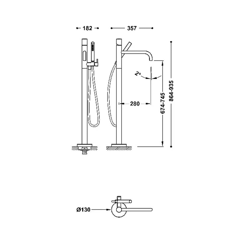 Grifo monomando de pie para bañera y ducha acabado negro mate con teleducha STUDY EXCLUSIVE TRES 1