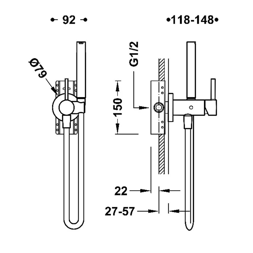 Grifo monomando empotrado con ducha de inodoro en negro mate Study Tres 1