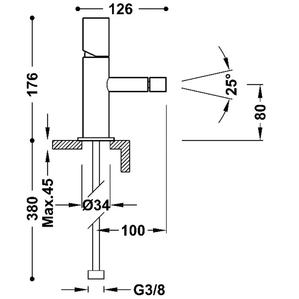 Grifo monomando para bidé con rótula orientable en negro metalizado Study Tres 1