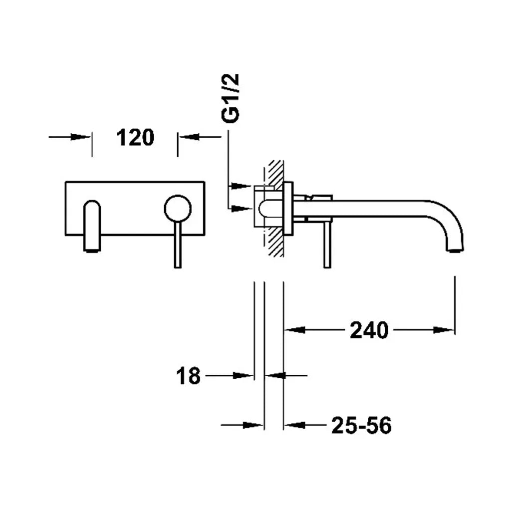 Grifo para lavabo monomando con cuerpo empotrado acabado en acero Study Tres 3