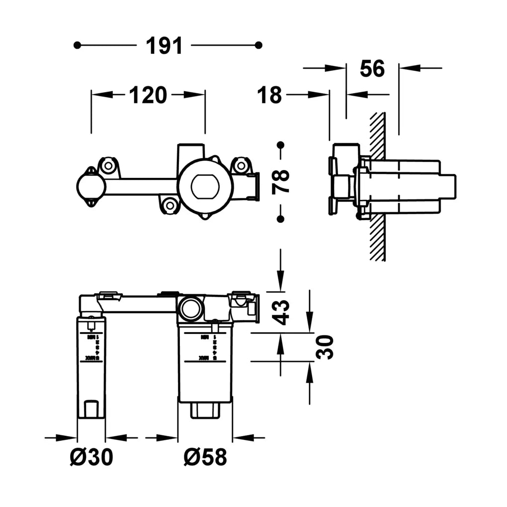 Grifo para lavabo monomando con cuerpo empotrado acabado en acero Study Tres 4