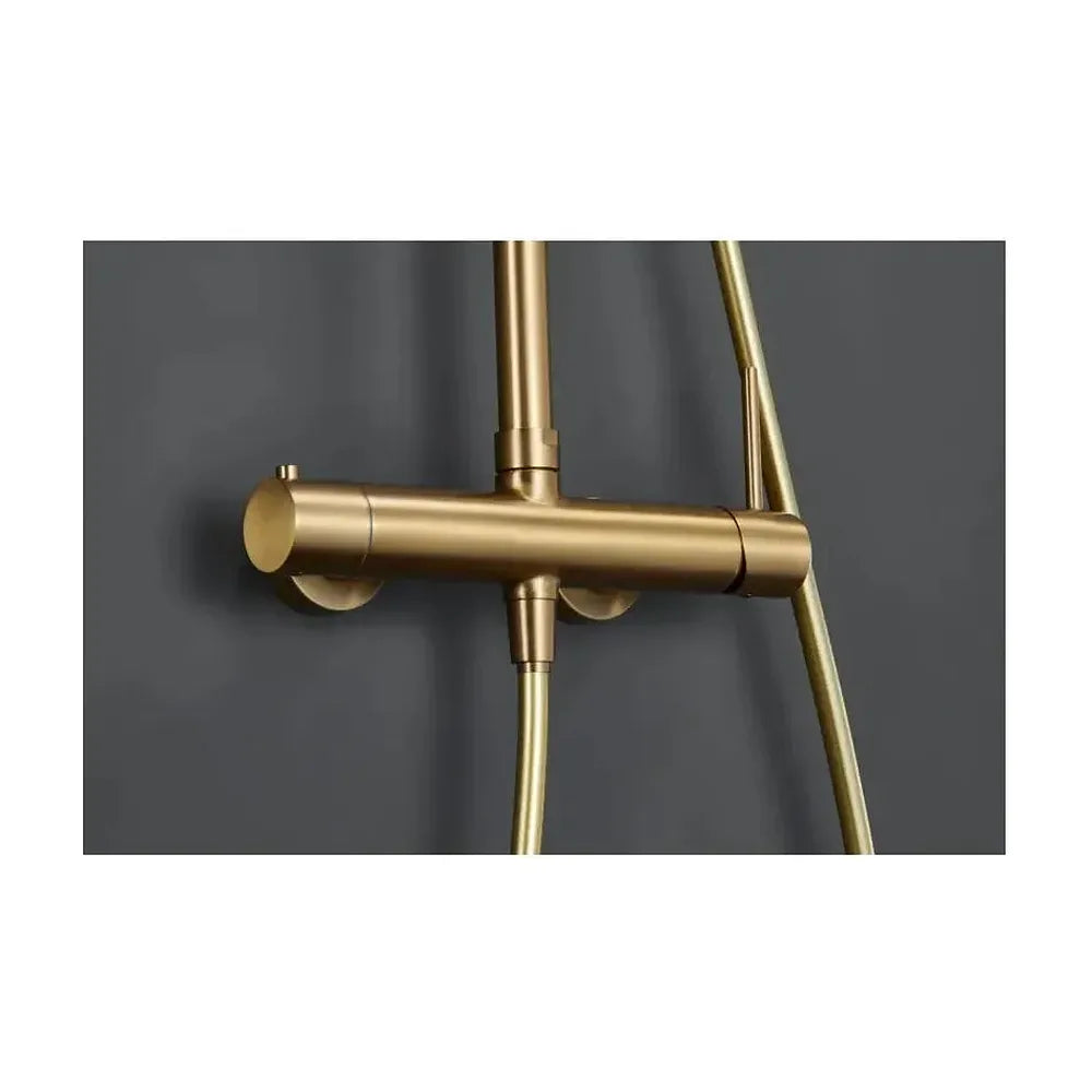 Vista principal de Columna de ducha con monomando integrado de acero inoxidable y acabado en oro cepillado Monza de Imex