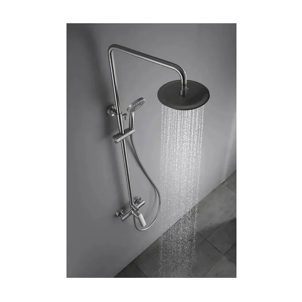 Plano de medidas y cotas técnicas de Columna para ducha de diseño moderno y monomando con un acabado cromada Ural de Imex