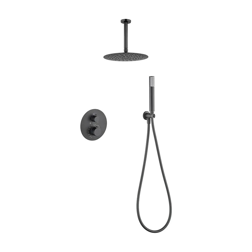 Vista principal de Conjunto ducha termostático empotrado Palau black gun metal Imex