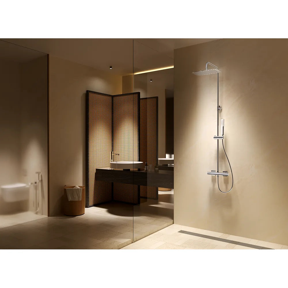 Plano o detalle técnico de Conjunto ducha termostático Toscana oro rosa cepillado Imex