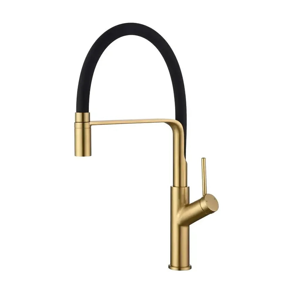 Grifo de cocina monomando de caño flexible con acabado negro mate y oro cepillado Sena de Imex Imex