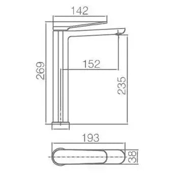 Vista lateral y perspectiva de Grifo monomando para lavabo con un diseño alto de acabado blanco mate Dinamarca de Imex