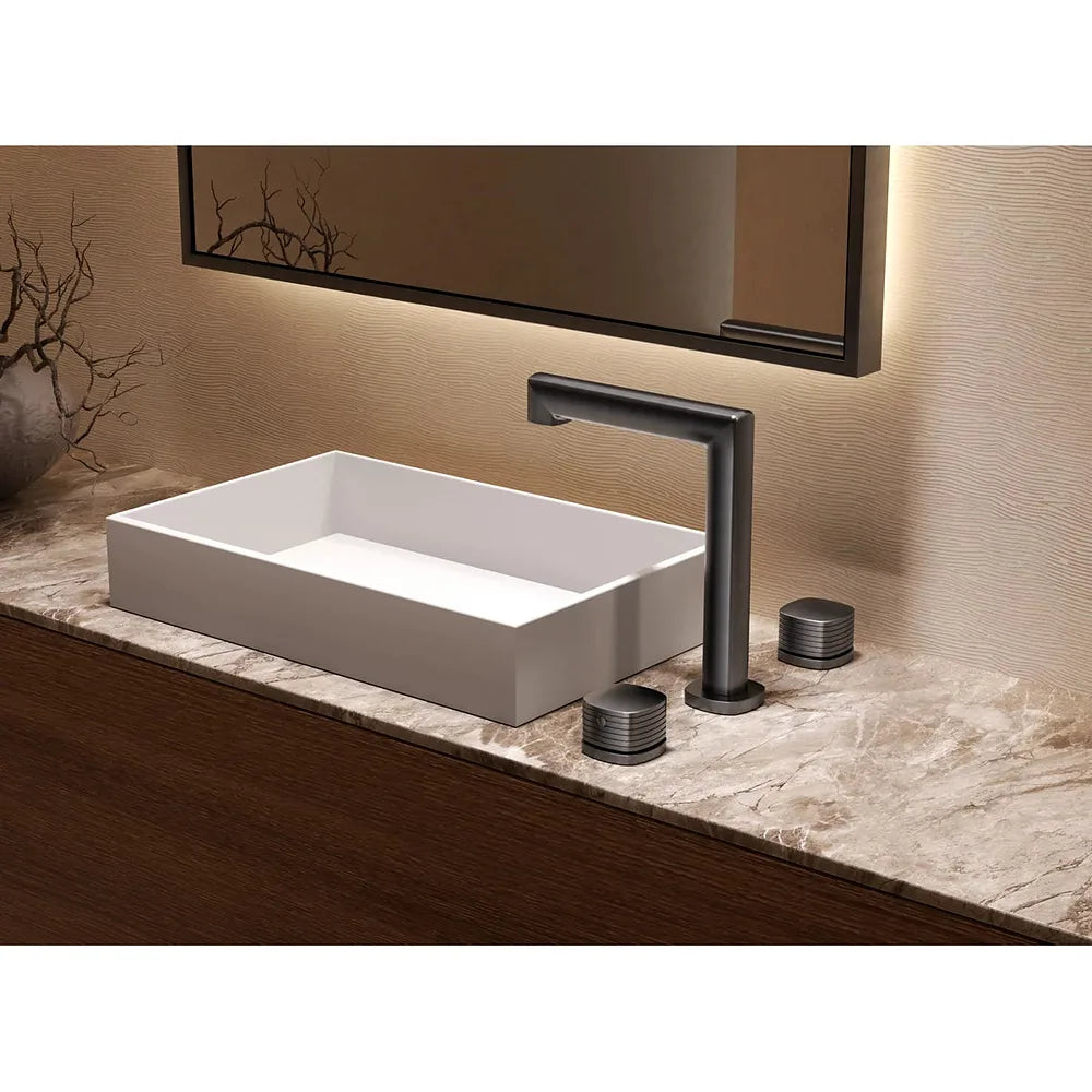 Plano o detalle técnico de Lavabo bimando sobreencimera caño bajo Firenze oro rosa cepillado Imex
