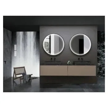 Espejo redondo con luz perimetral integrada al marco de aluminio negro mate Nepal de Led Imex