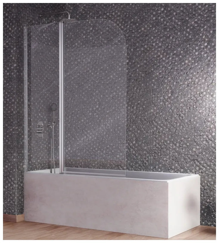Mampara frontal de bañera con puerta acabado plata brillo Rita de Kassandra