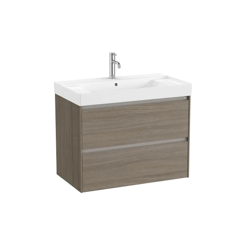 Mueble base suspendido con dos cajones y lavabo cuadrado Fineceramic 80x46x64 cm Roca - Vista 1