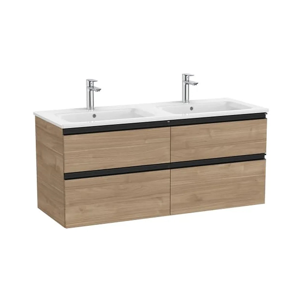 Mueble Base Suspendido con Cuatro Cajones y Lavabo Doble Nogal 120x46x53cm Colección The Gap Roca - Vista 1