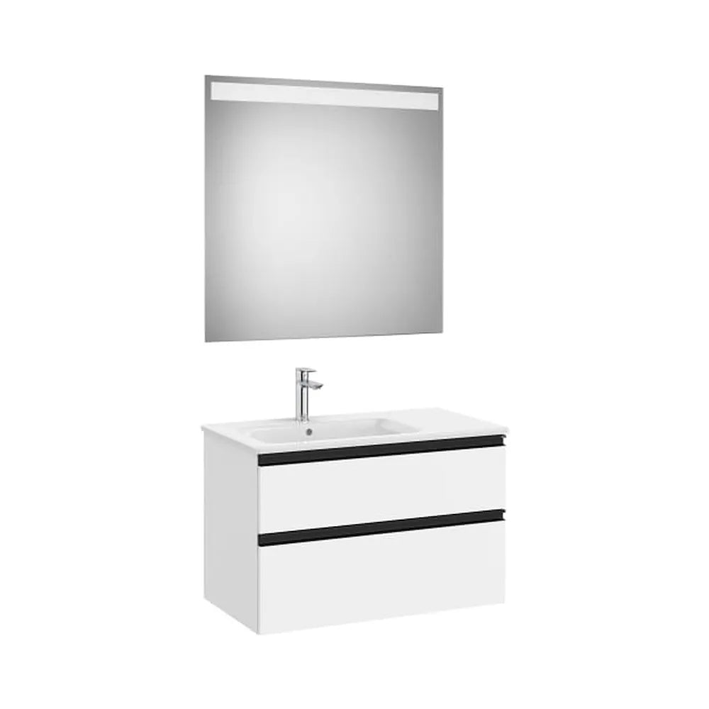 Pack mueble base dos cajones lavabo izquierda espejo LED 80x80 cm Roca - Vista 1
