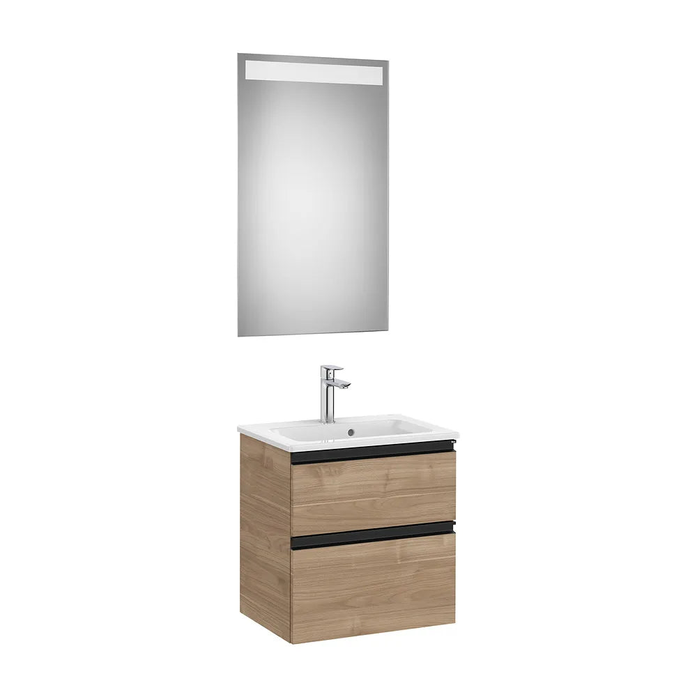 Pack mueble base compacto dos cajones lavabo centrado espejo LED Eidos Roca - Vista 2