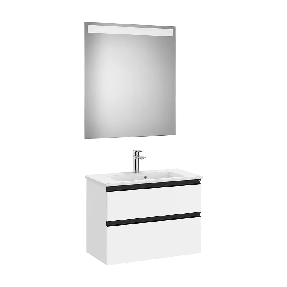 Pack mueble base compacto dos cajones lavabo centrado espejo LED 70x80 cm Roca - Vista 2