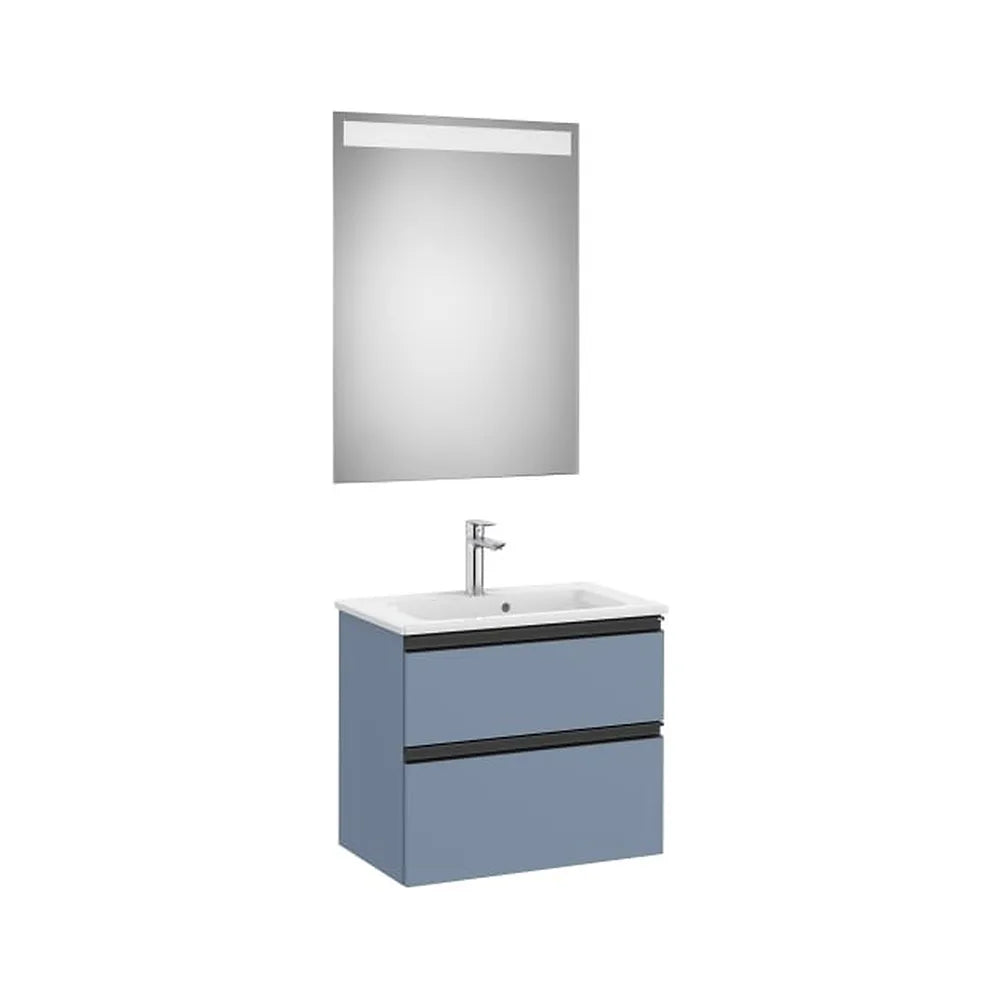Pack mueble base compacto dos cajones lavabo centrado espejo LED Eidos Roca - Vista 1