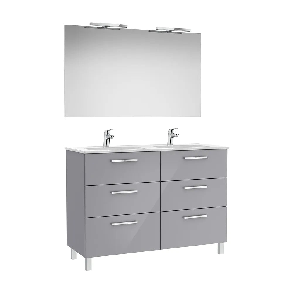Mueble Base Seis Cajones Lavabo Doble Espejo Apliques Led Starlight 119x45x74cm Colección Victoria Roca - Vista 2