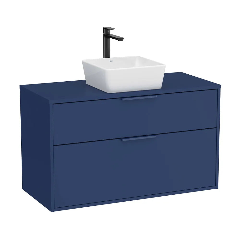 Mueble Base 2 Cajones para Lavabo Sobre Encimera Azul Acero 99x45x58cm Colección Unik Roca - Vista 2