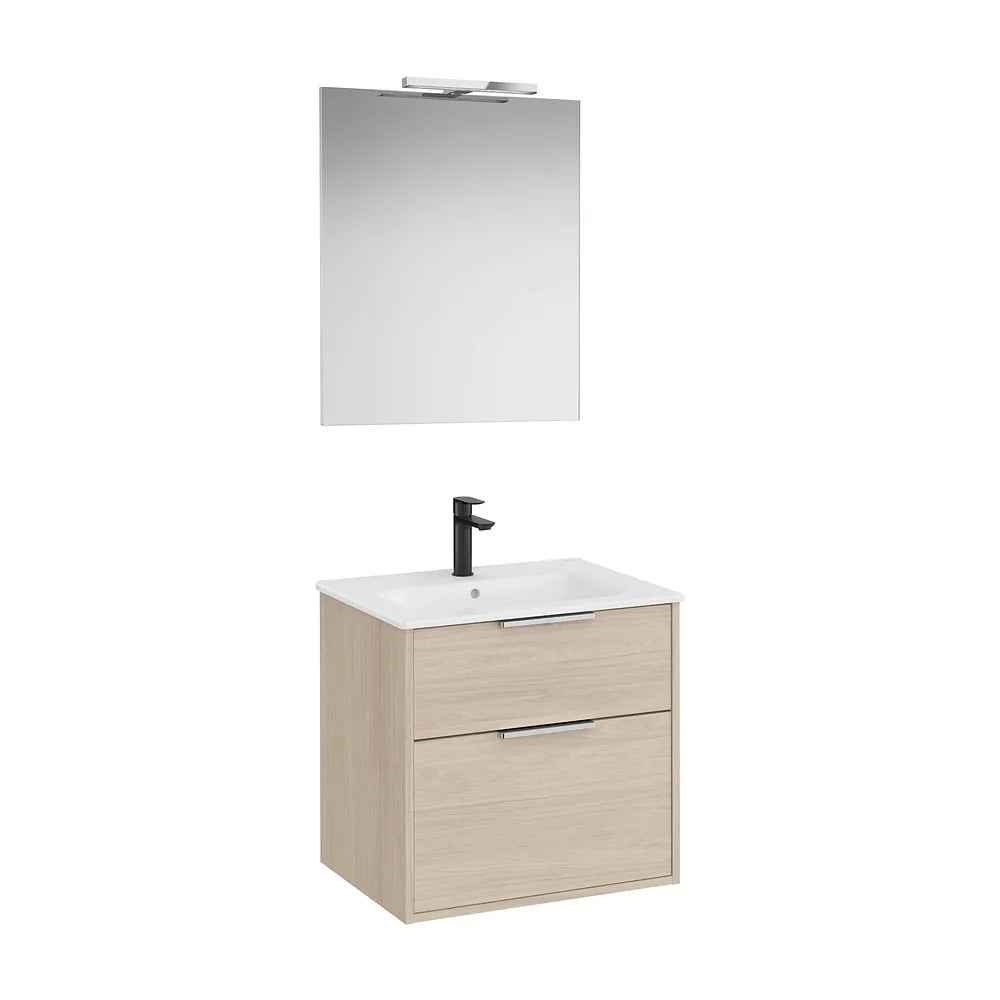 Pack mueble base compacto dos cajones lavabo porcelana espejo led aplique Starlight Roca - Vista 2