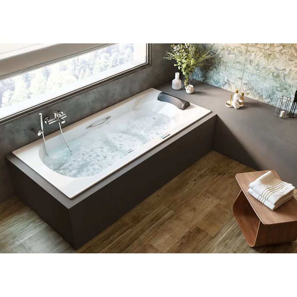 Bañera rectangular con reposacabezas de 170 cm fabricada en acrílico de color blanco Becool Roca - Vista 6