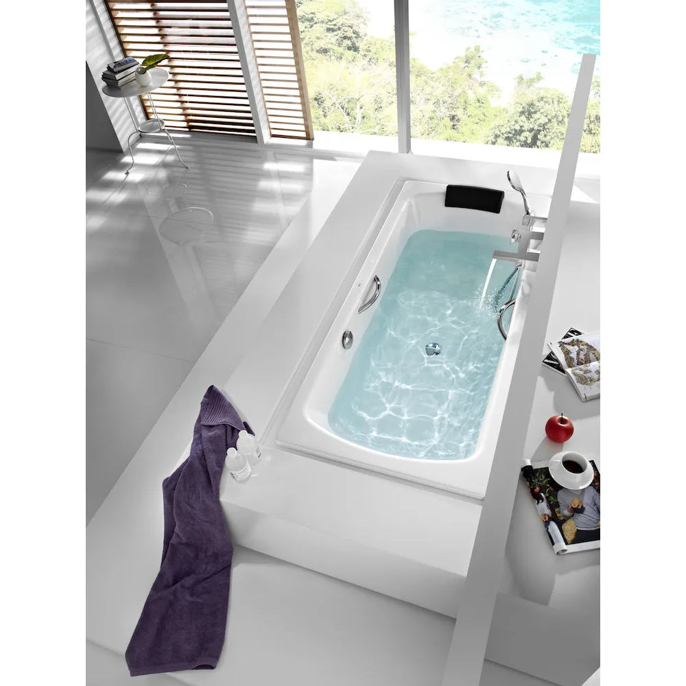 Bañera rectangular con dos apoyacabezas fabricada en acero de color blanco Lun Roca - Vista 5