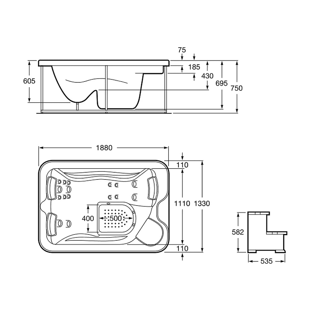 Spa apto para tres personas de forma rectangular de 188 cm fabricado en acrílico Broadway Compact Roca - Vista 2