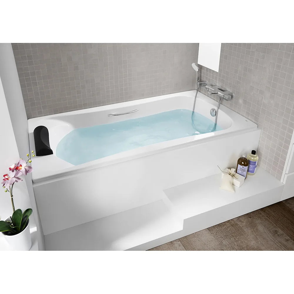 Bañera rectangular con dos asas y reposacabezas de 190 cm fabricada en acrílico de color blanco Becool Roca - Vista 2