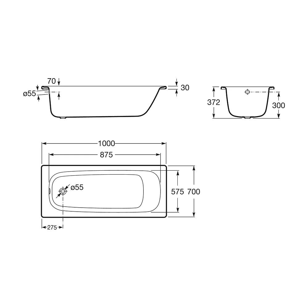 Bañera de forma rectangular de 100 cm fabricada en acero de color blanco Contesa Roca - Vista 5