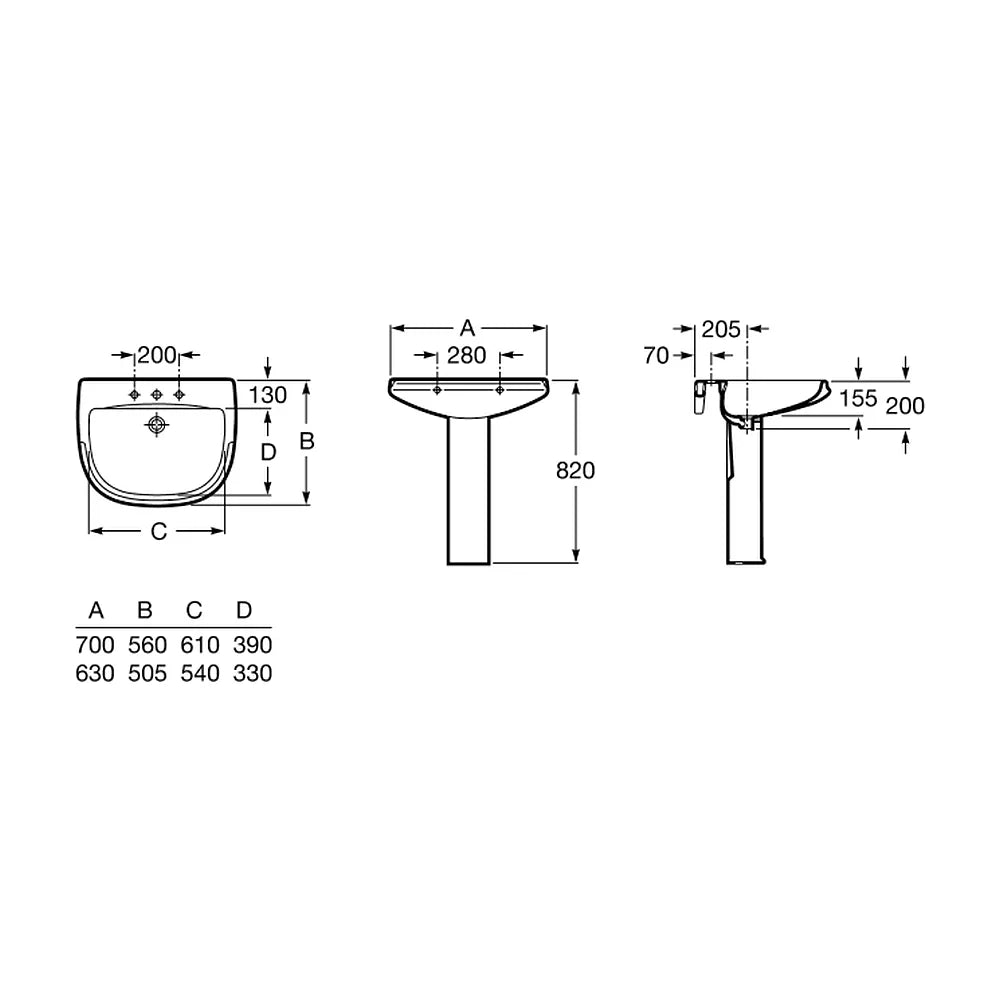 Lavabo con Pedestal Dama Retro 63 cm Blanco Roca - Vista 4
