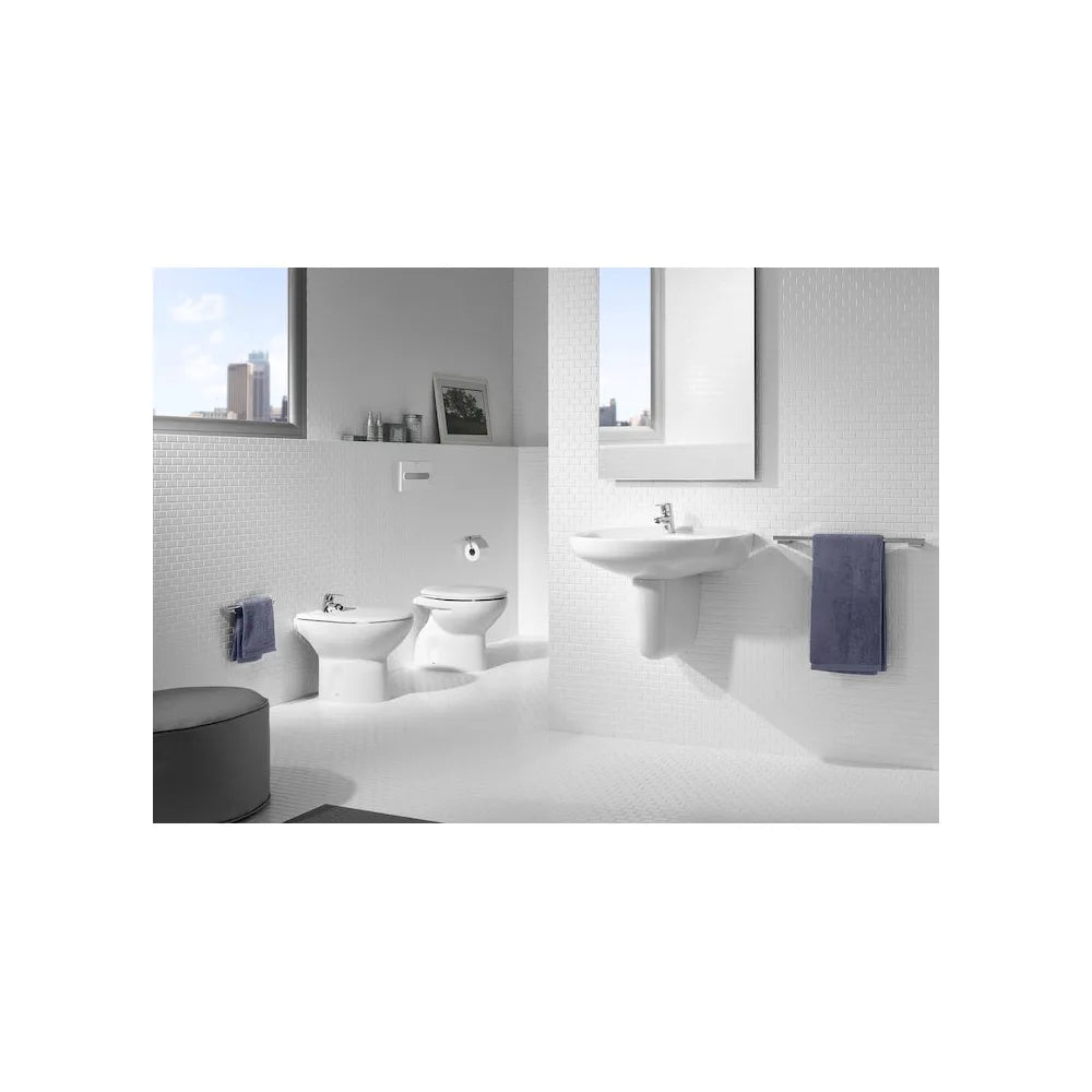Lavabo con semipedestal de 52 cm fabricado en porcelana de color blanco Victoria Roca - Vista 4
