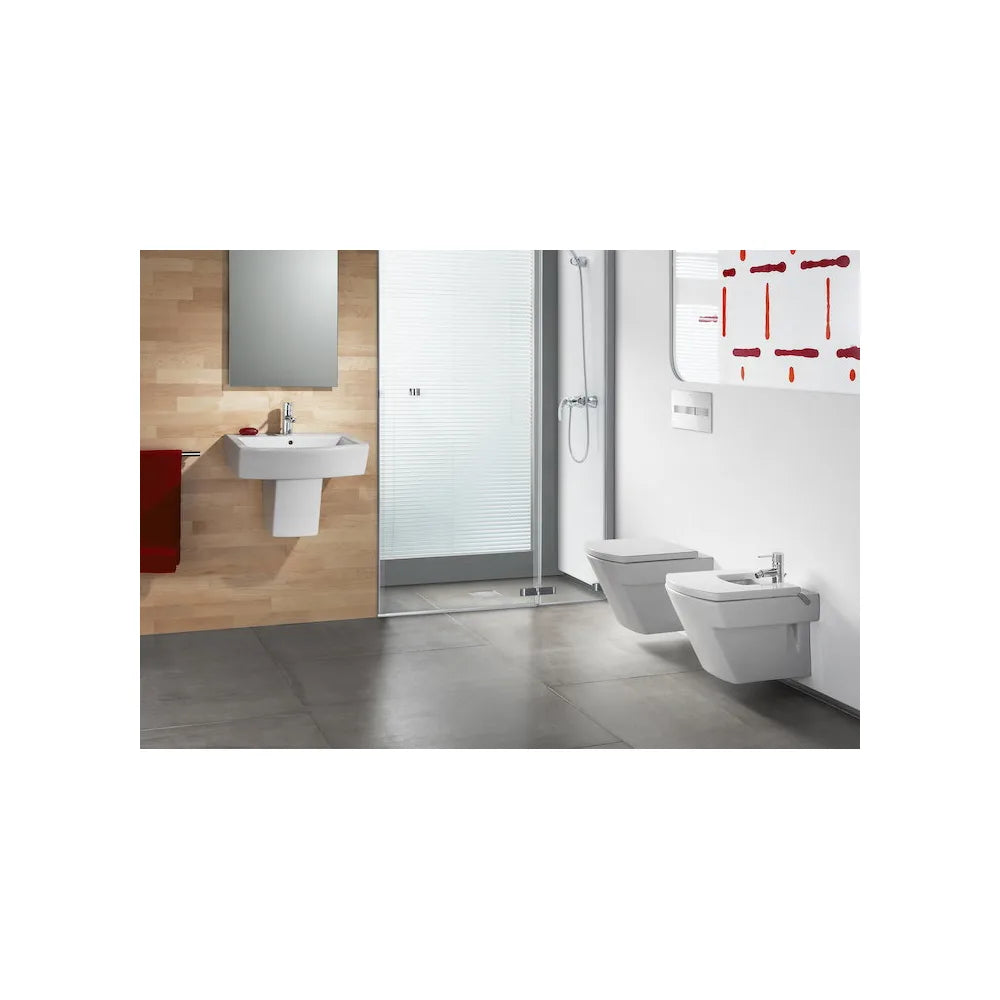 Bidet compacto para instalación suspendida de 35,5 cm fabricado en porcelana de color pergamón Hall Roca - Vista 2