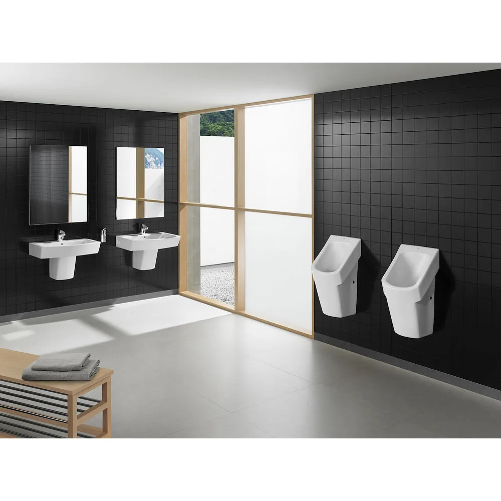Urinario recomendado para espacios públicos de 32,5 cm fabricado en porcelana de color blanco Waterless Hall Roca - Vista 3
