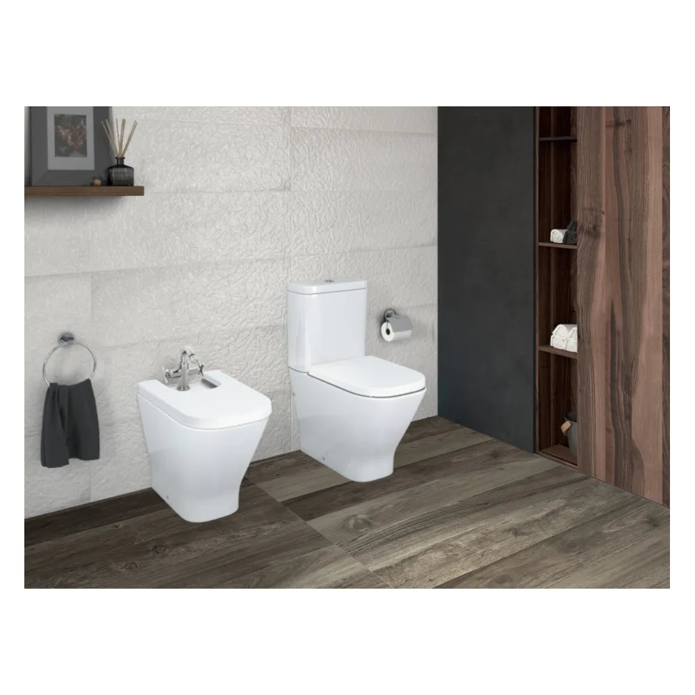 Bidet Compacto y Adosado a Pared Agujero para Grifería de Porcelana Blanca Square The Gap 35 cm Roca - Vista 3