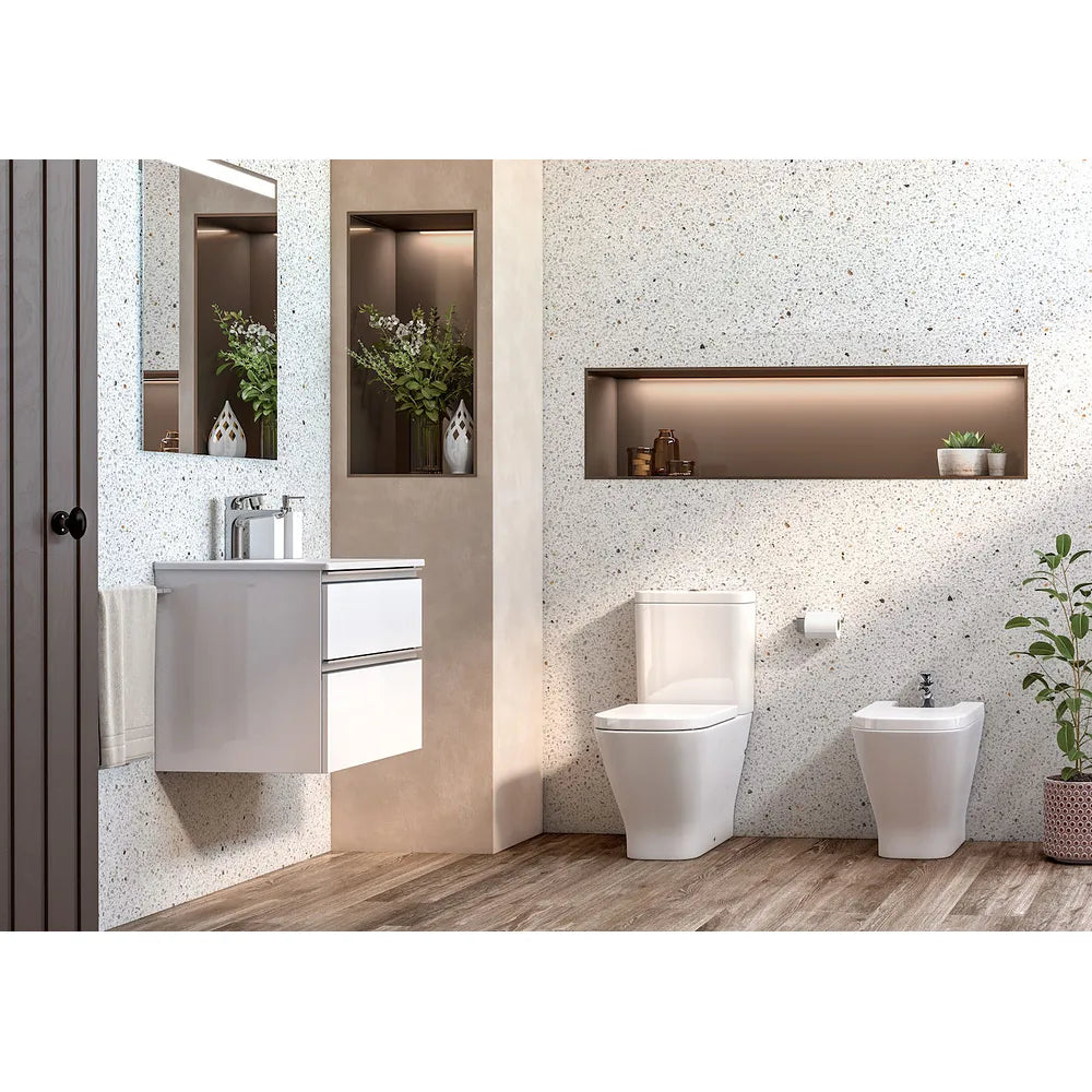 Bidet Compacto y Adosado a Pared Agujero para Grifería de Porcelana Blanca Square The Gap 35 cm Roca - Vista 4
