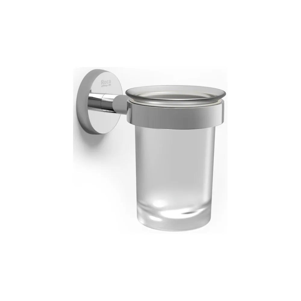 Portavaso y vaso de pared de 7,8 cm fabricado en metal y cristal con acabado brillante Twin Roca - Vista 1