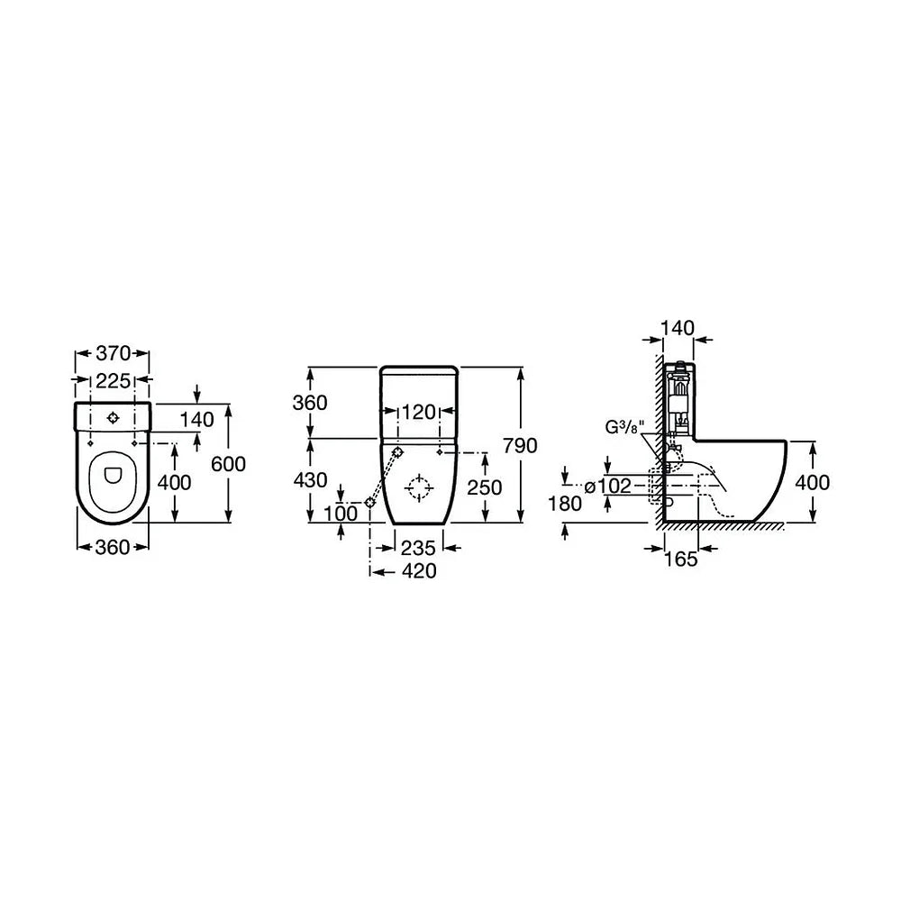 Cisterna compacta para inodoro con sistema de doble descarga de 37 cm Meridian Roca - Vista 2