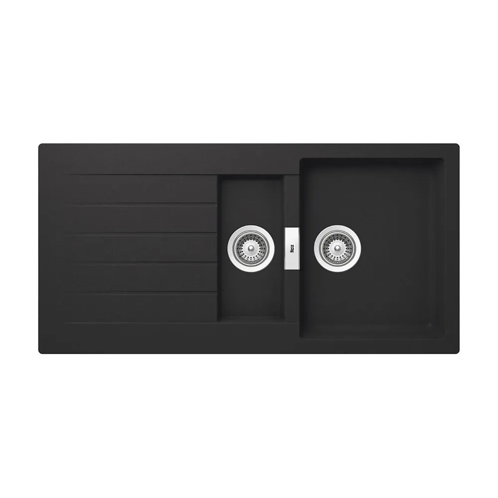 Fregadero con escurridor de 100 cm fabricado en quarzex de color negro Oslo Roca - Vista 1