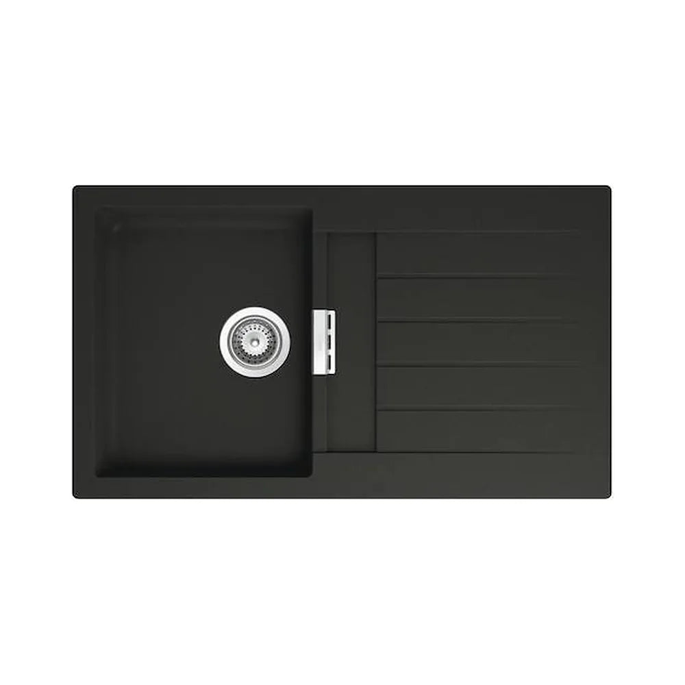 Fregadero de una cubeta con escurridor fabricado en quarzex de color negro Oslo Roca - Vista 1